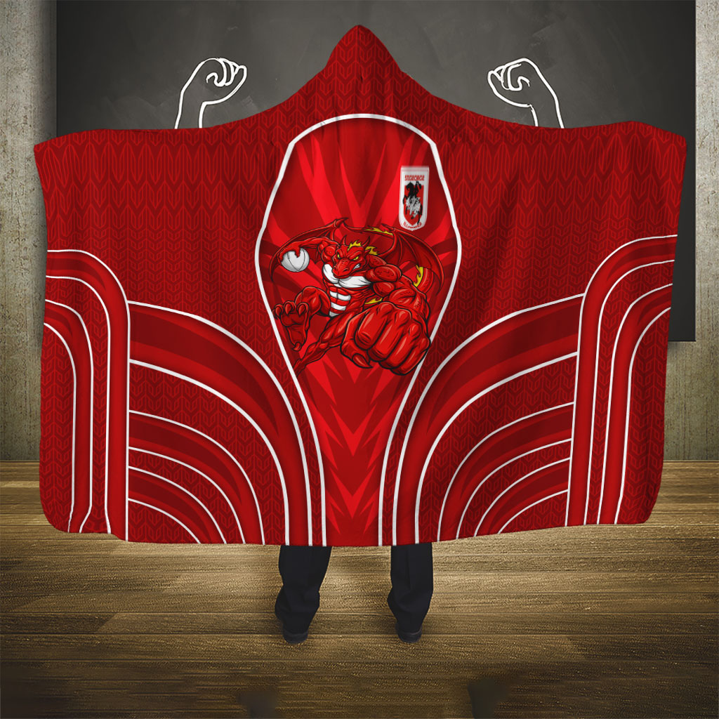 St George Illawarra Dragons Rugby Mascot Hooded Blanket Australian Rugby Culture - Tribal Inspired Dragon