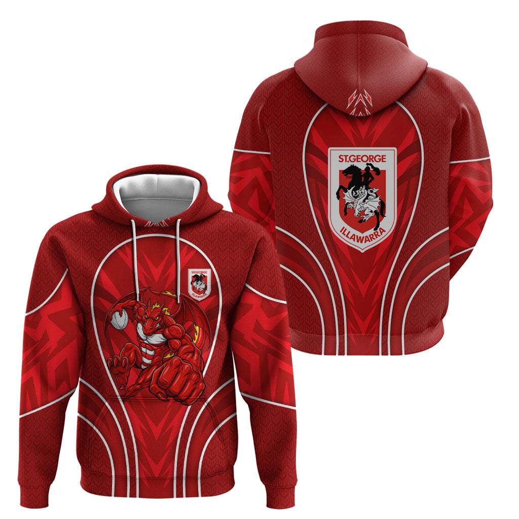 St George Illawarra Dragons Rugby Mascot Hoodie Australian Rugby Culture - Tribal Inspired Dragon
