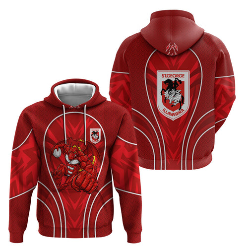 St George Illawarra Dragons Rugby Mascot Hoodie Australian Rugby Culture - Tribal Inspired Dragon