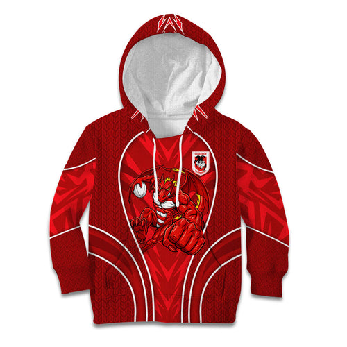 St George Illawarra Dragons Rugby Mascot Kid Hoodie Australian Rugby Culture - Tribal Inspired Dragon