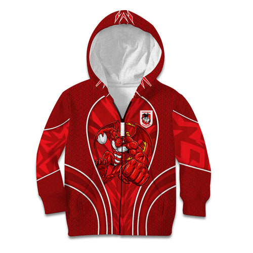 St George Illawarra Dragons Rugby Mascot Kid Hoodie Australian Rugby Culture - Tribal Inspired Dragon