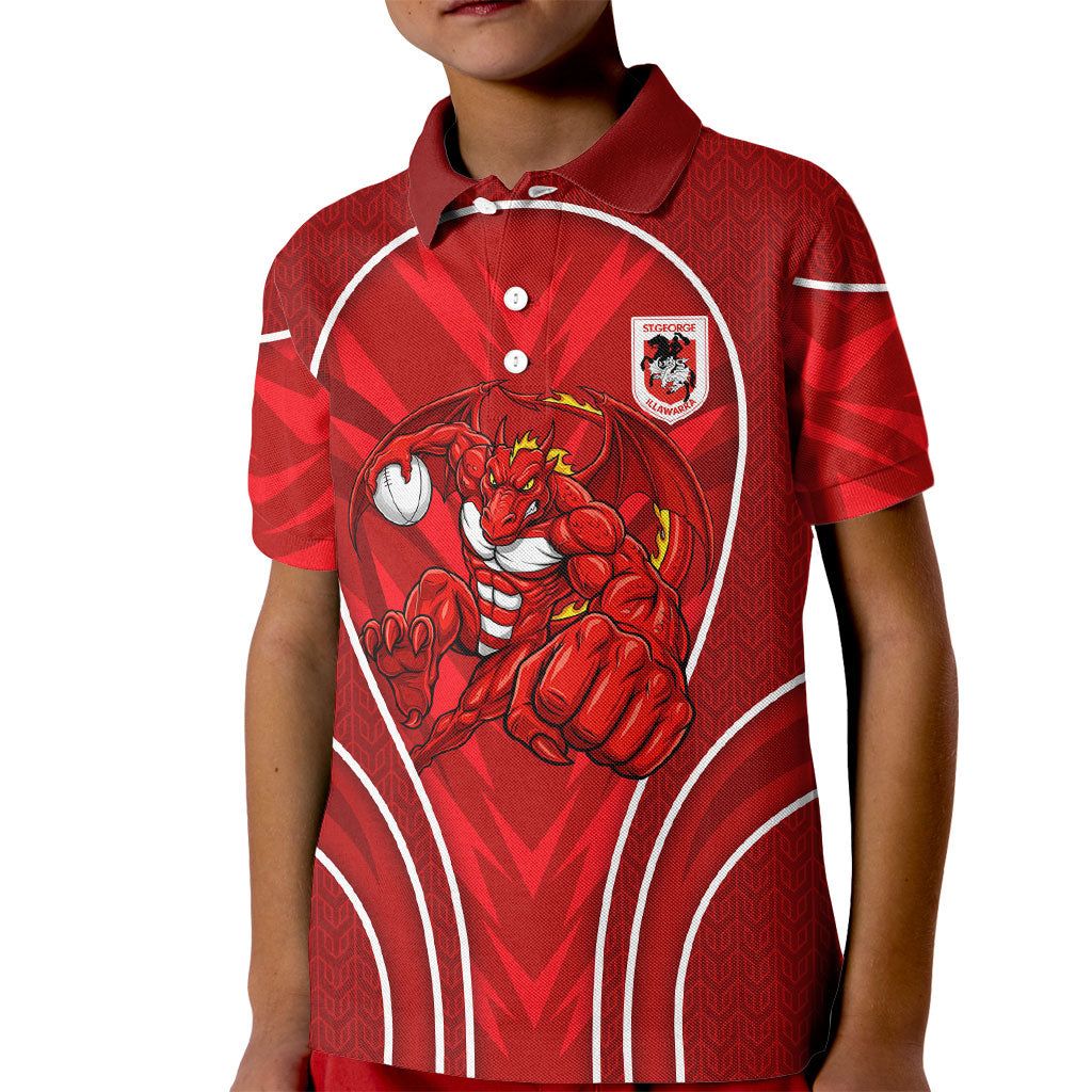 St George Illawarra Dragons Rugby Mascot Kid Polo Shirt Australian Rugby Culture - Tribal Inspired Dragon