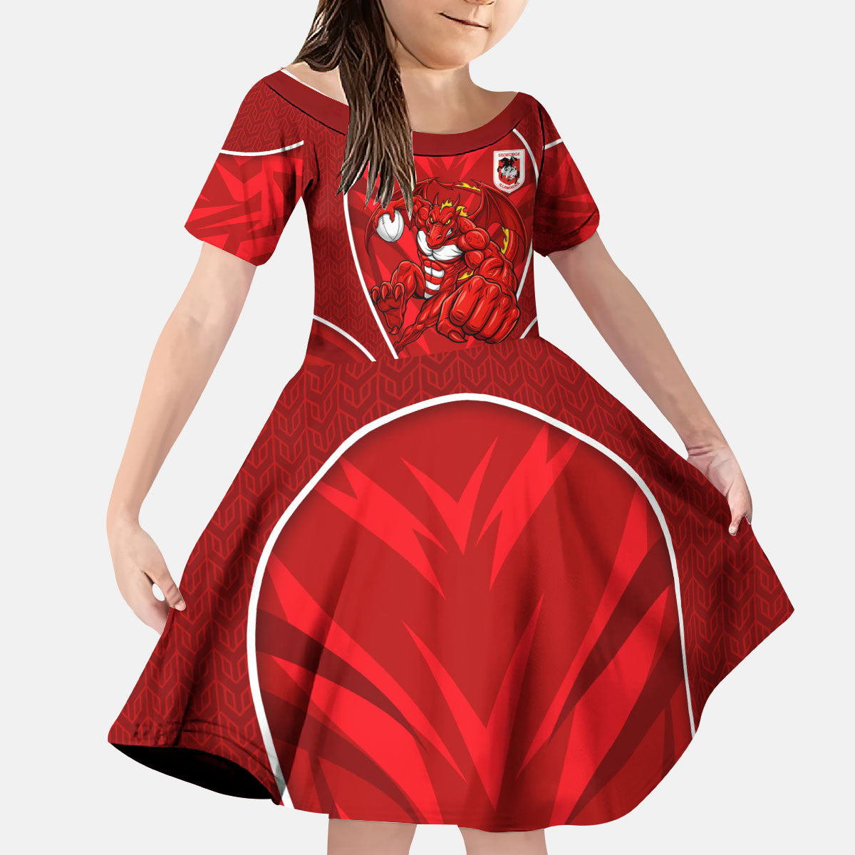 St George Illawarra Dragons Rugby Mascot Kid Short Sleeve Dress Australian Rugby Culture - Tribal Inspired Dragon