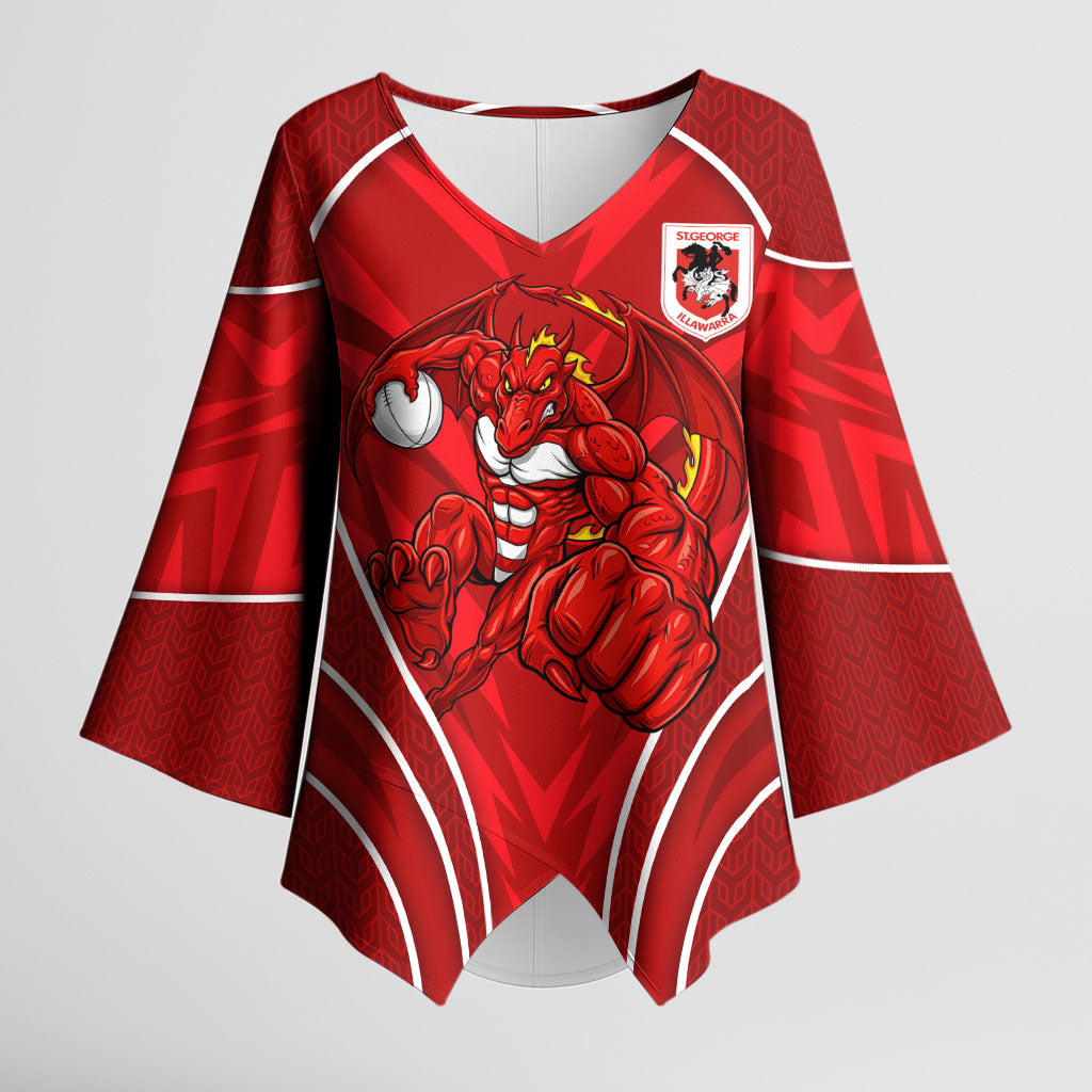St George Illawarra Dragons Rugby Mascot Kimono Sleeve Blouse Australian Rugby Culture - Tribal Inspired Dragon