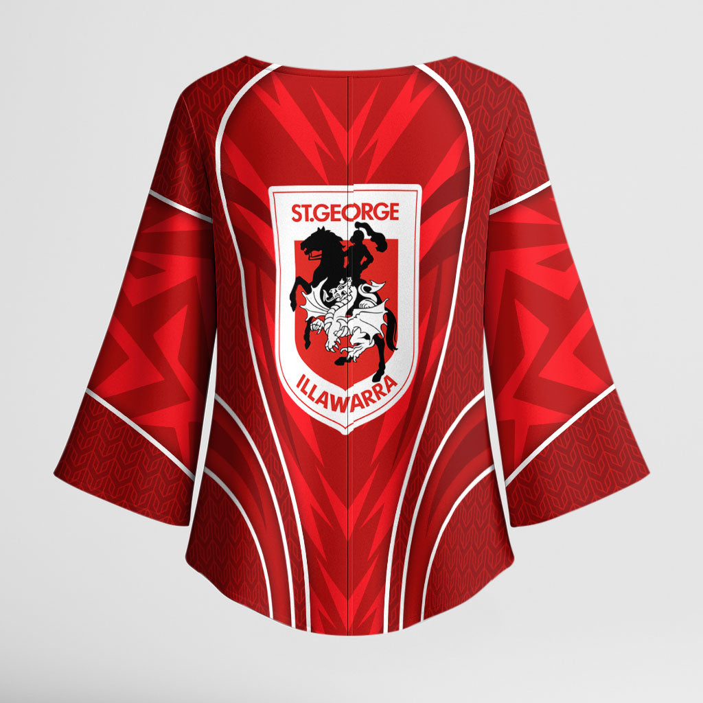 St George Illawarra Dragons Rugby Mascot Kimono Sleeve Blouse Australian Rugby Culture - Tribal Inspired Dragon