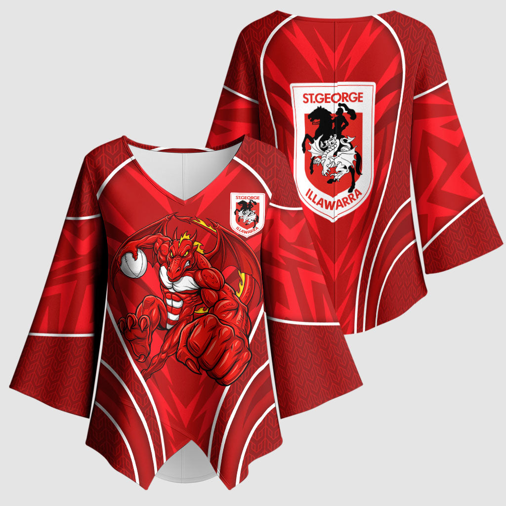 St George Illawarra Dragons Rugby Mascot Kimono Sleeve Blouse Australian Rugby Culture - Tribal Inspired Dragon
