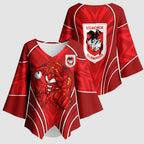 St George Illawarra Dragons Rugby Mascot Kimono Sleeve Blouse Australian Rugby Culture - Tribal Inspired Dragon