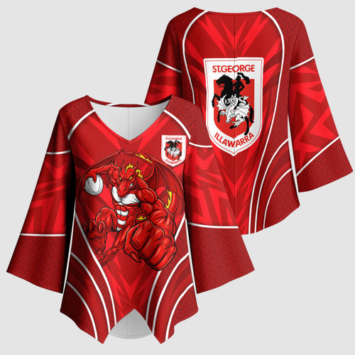 St George Illawarra Dragons Rugby Mascot Kimono Sleeve Blouse Australian Rugby Culture - Tribal Inspired Dragon