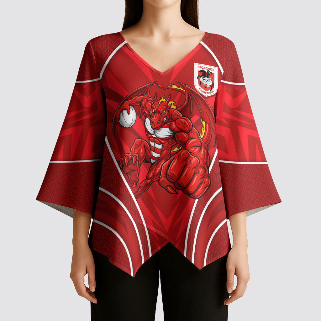 St George Illawarra Dragons Rugby Mascot Kimono Sleeve Blouse Australian Rugby Culture - Tribal Inspired Dragon