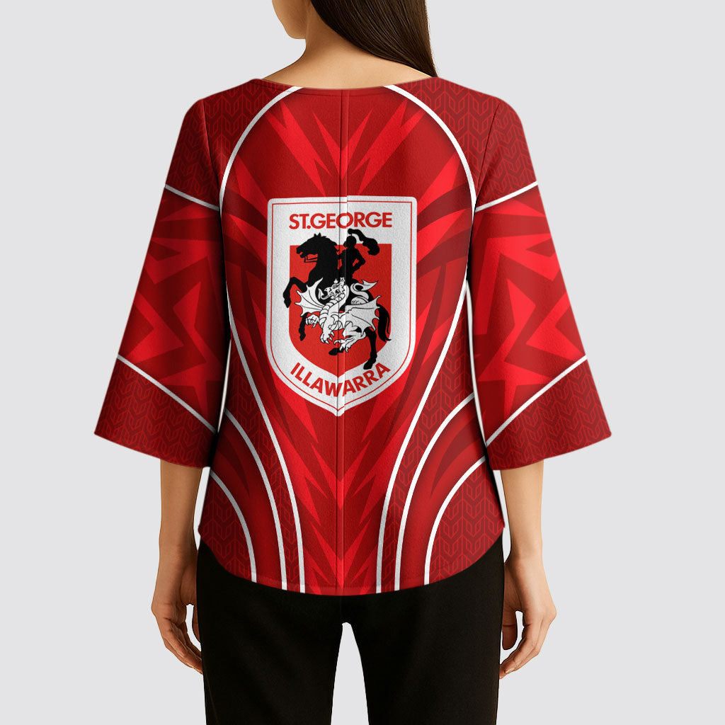 St George Illawarra Dragons Rugby Mascot Kimono Sleeve Blouse Australian Rugby Culture - Tribal Inspired Dragon