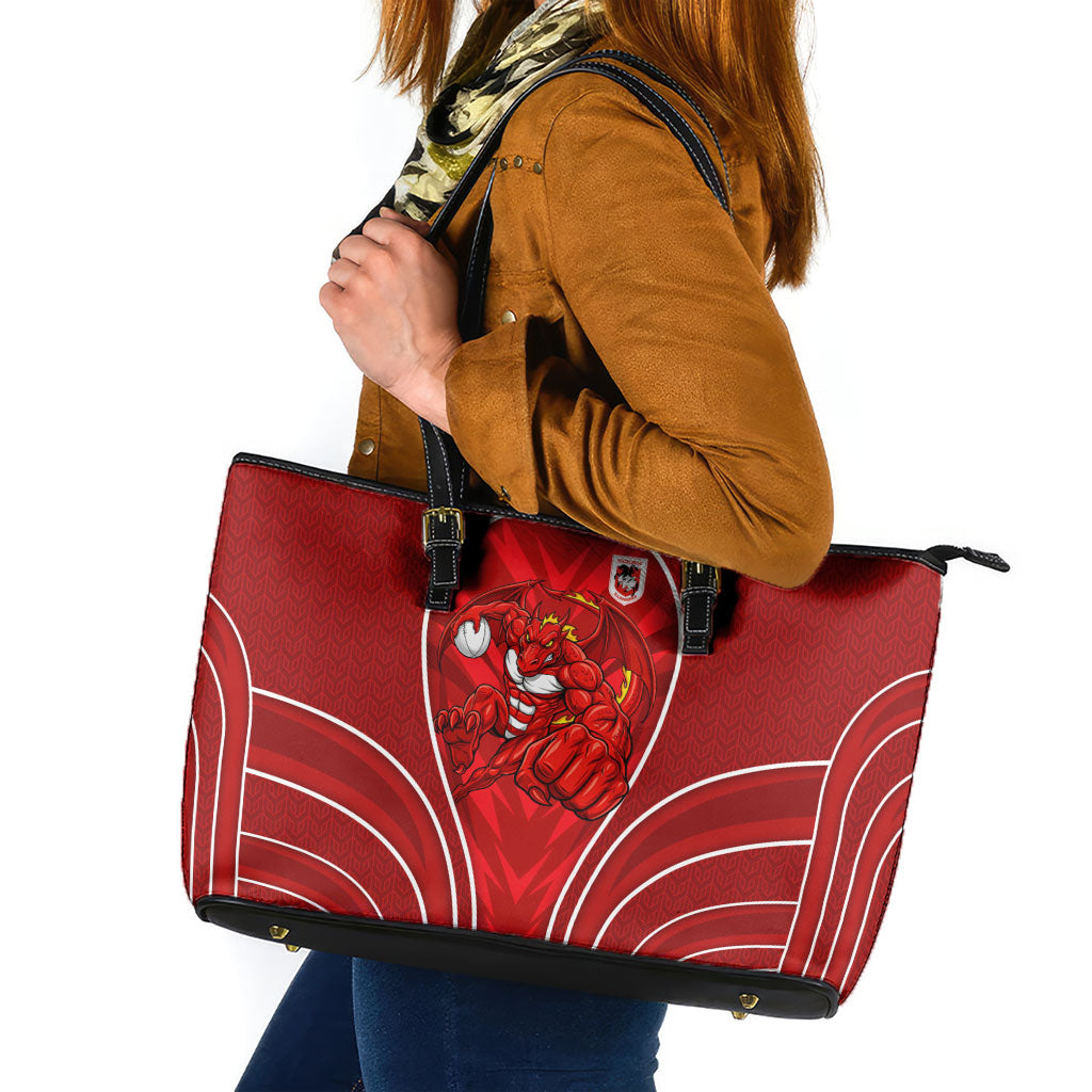 St George Illawarra Dragons Rugby Mascot Leather Tote Bag Australian Rugby Culture - Tribal Inspired Dragon