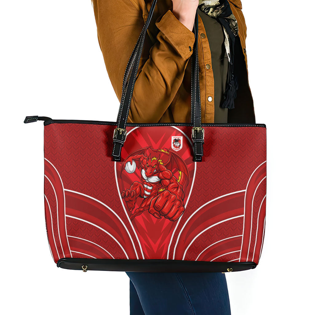 St George Illawarra Dragons Rugby Mascot Leather Tote Bag Australian Rugby Culture - Tribal Inspired Dragon