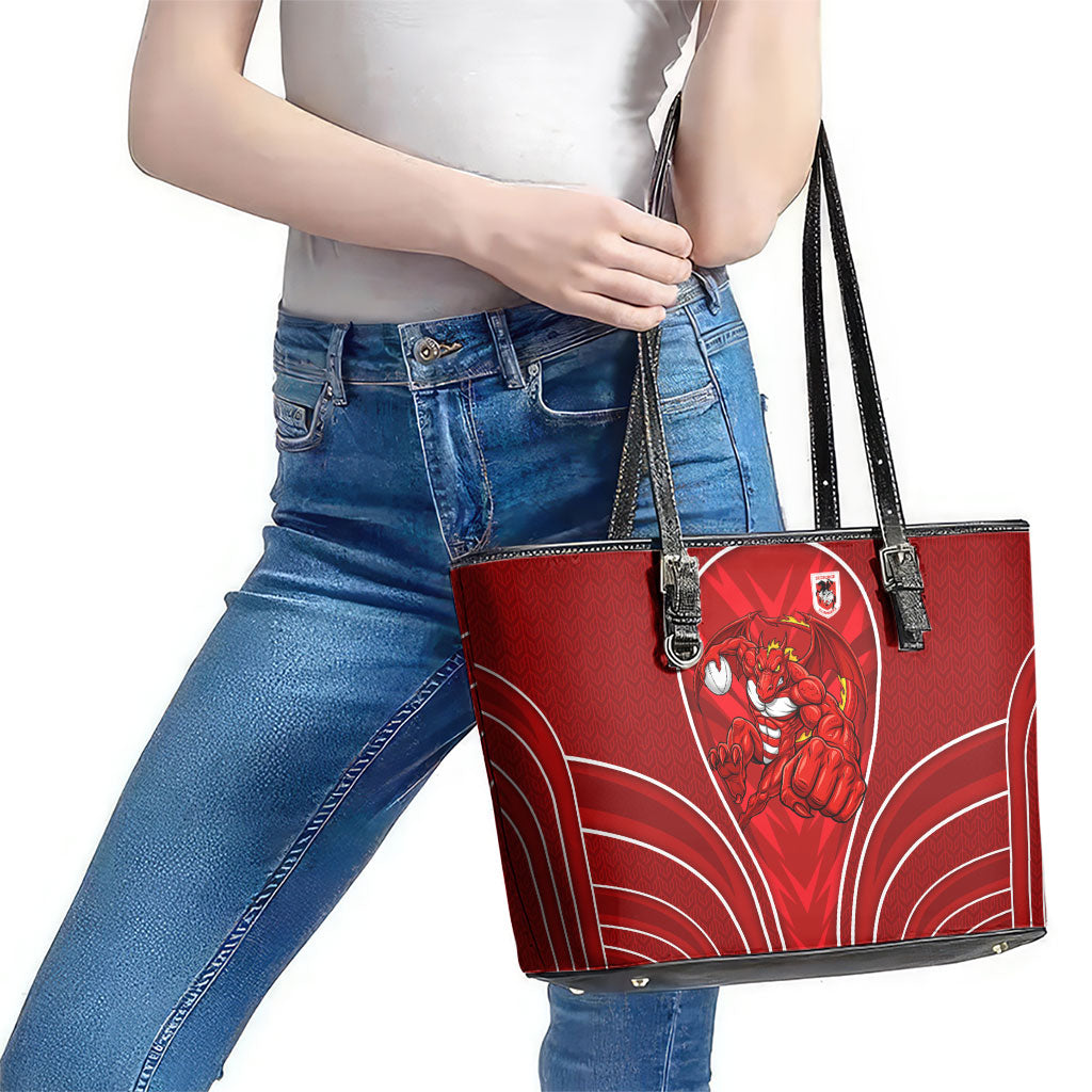 St George Illawarra Dragons Rugby Mascot Leather Tote Bag Australian Rugby Culture - Tribal Inspired Dragon