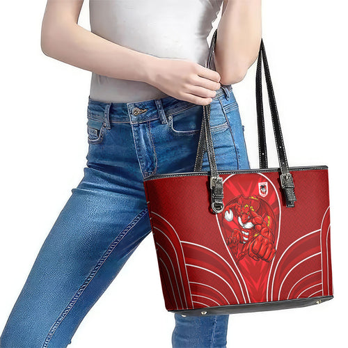 St George Illawarra Dragons Rugby Mascot Leather Tote Bag Australian Rugby Culture - Tribal Inspired Dragon