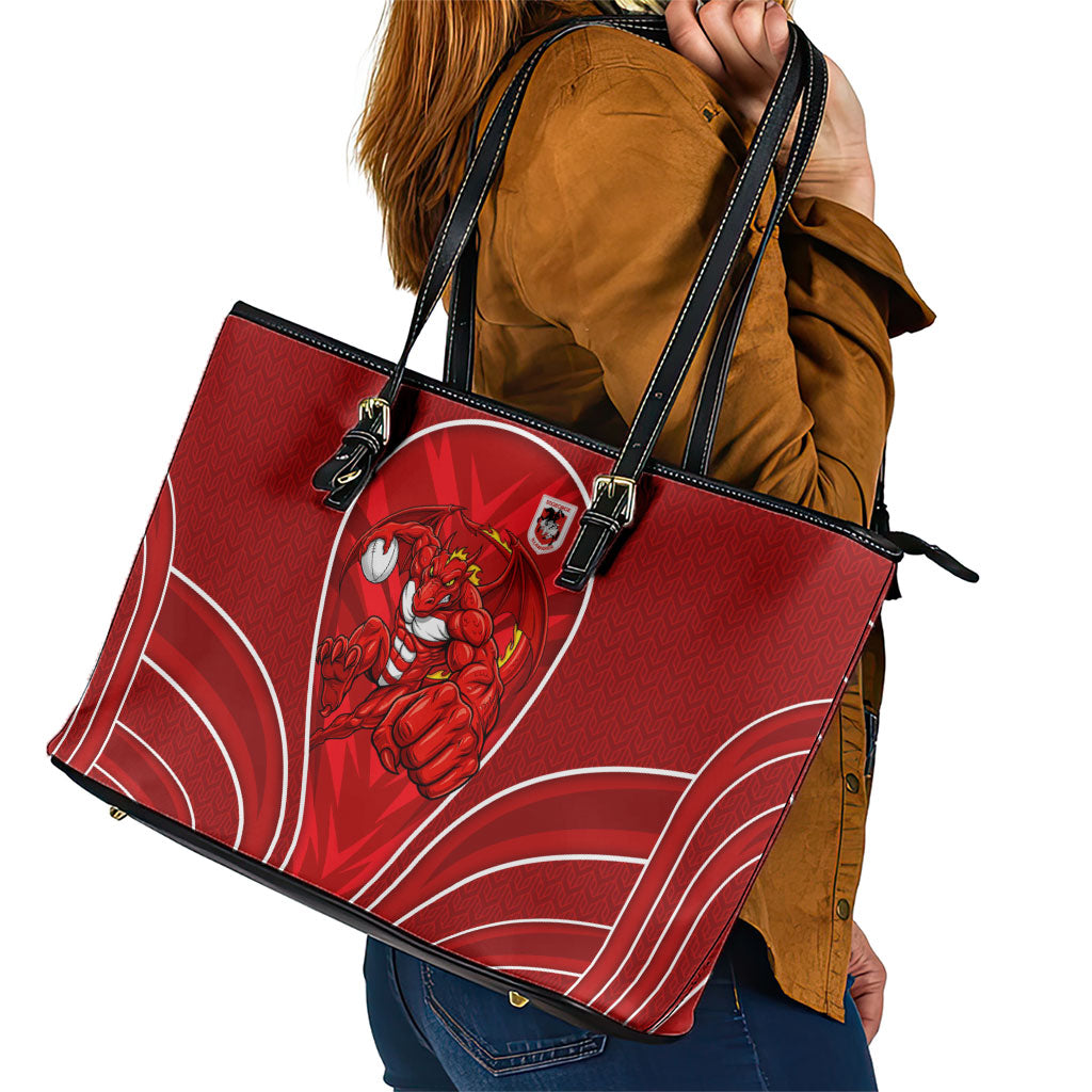 St George Illawarra Dragons Rugby Mascot Leather Tote Bag Australian Rugby Culture - Tribal Inspired Dragon