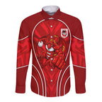 St George Illawarra Dragons Rugby Mascot Long Sleeve Button Shirt Australian Rugby Culture - Tribal Inspired Dragon
