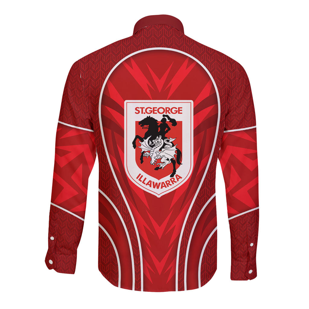St George Illawarra Dragons Rugby Mascot Long Sleeve Button Shirt Australian Rugby Culture - Tribal Inspired Dragon