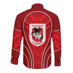 St George Illawarra Dragons Rugby Mascot Long Sleeve Button Shirt Australian Rugby Culture - Tribal Inspired Dragon