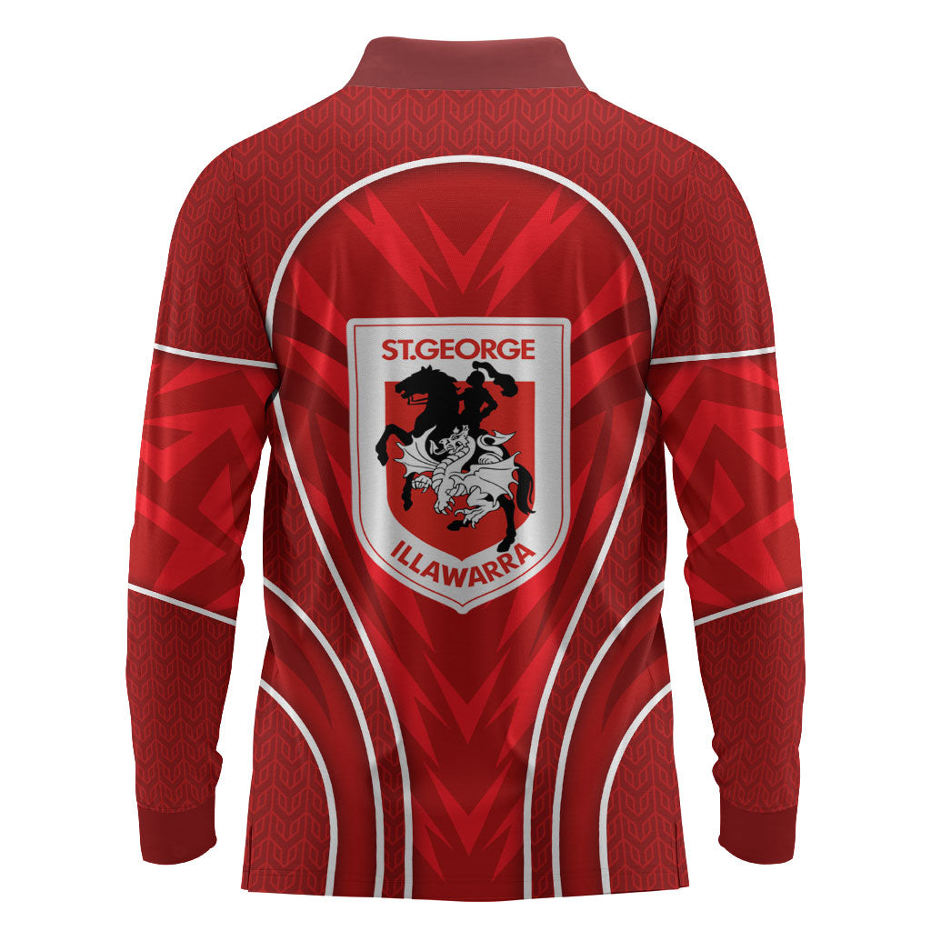 St George Illawarra Dragons Rugby Mascot Long Sleeve Polo Shirt Australian Rugby Culture - Tribal Inspired Dragon