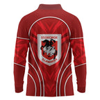 St George Illawarra Dragons Rugby Mascot Long Sleeve Polo Shirt Australian Rugby Culture - Tribal Inspired Dragon