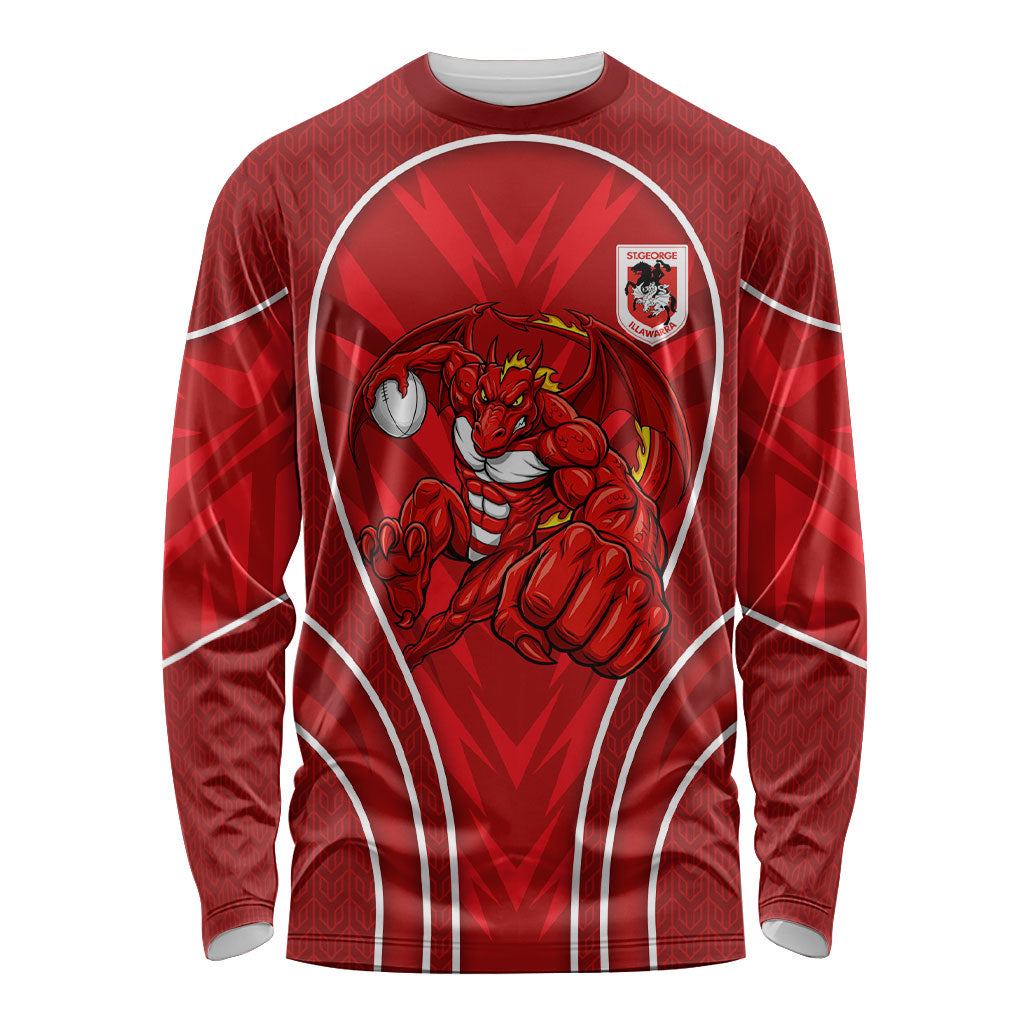 St George Illawarra Dragons Rugby Mascot Long Sleeve Shirt Australian Rugby Culture - Tribal Inspired Dragon