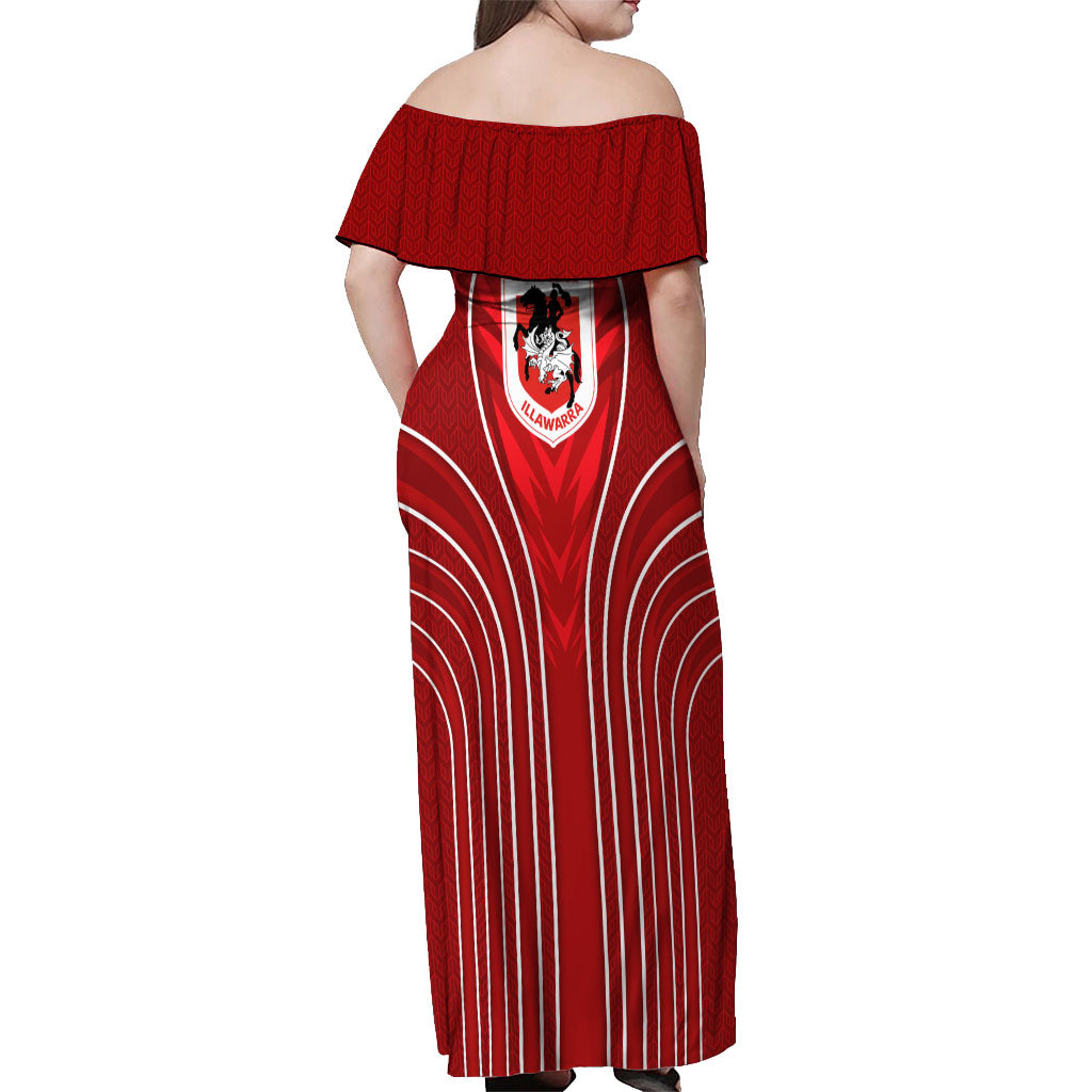 St George Illawarra Dragons Rugby Mascot Off Shoulder Maxi Dress Australian Rugby Culture - Tribal Inspired Dragon