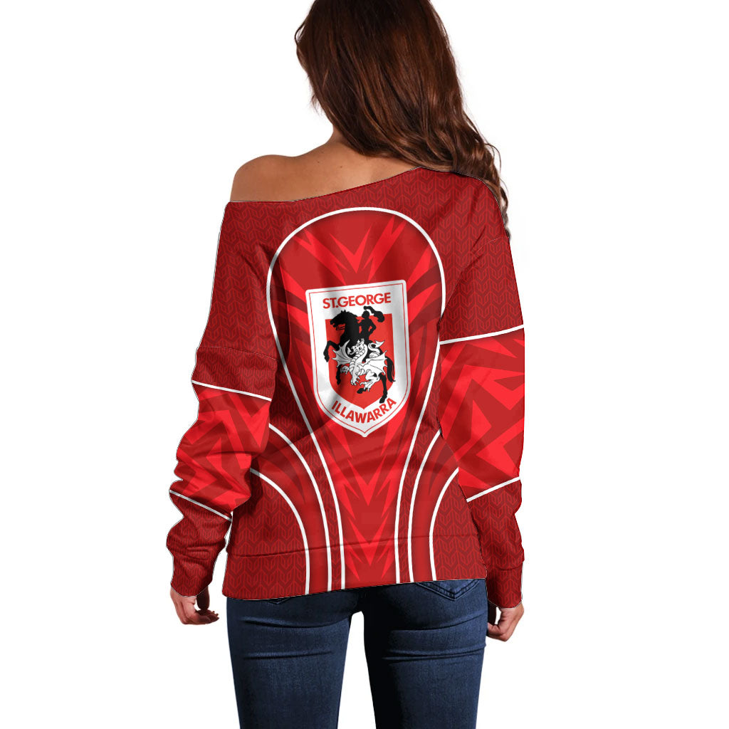 St George Illawarra Dragons Rugby Mascot Off Shoulder Sweater Australian Rugby Culture - Tribal Inspired Dragon