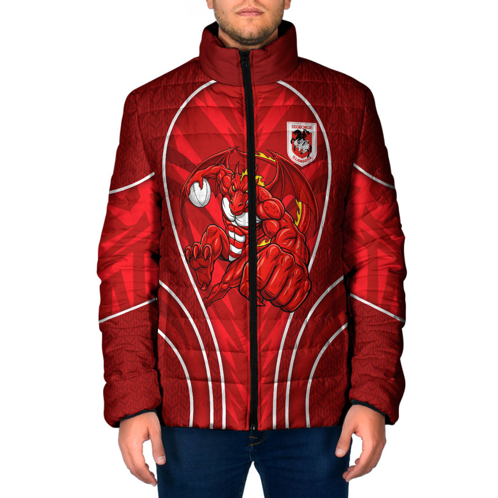 St George Illawarra Dragons Rugby Mascot Padded Jacket Australian Rugby Culture - Tribal Inspired Dragon