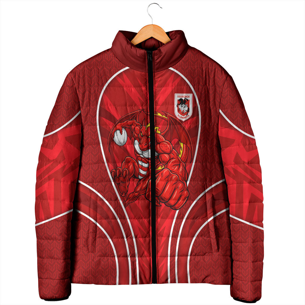 St George Illawarra Dragons Rugby Mascot Padded Jacket Australian Rugby Culture - Tribal Inspired Dragon