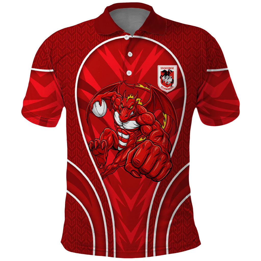 St George Illawarra Dragons Rugby Mascot Polo Shirt Australian Rugby Culture - Tribal Inspired Dragon