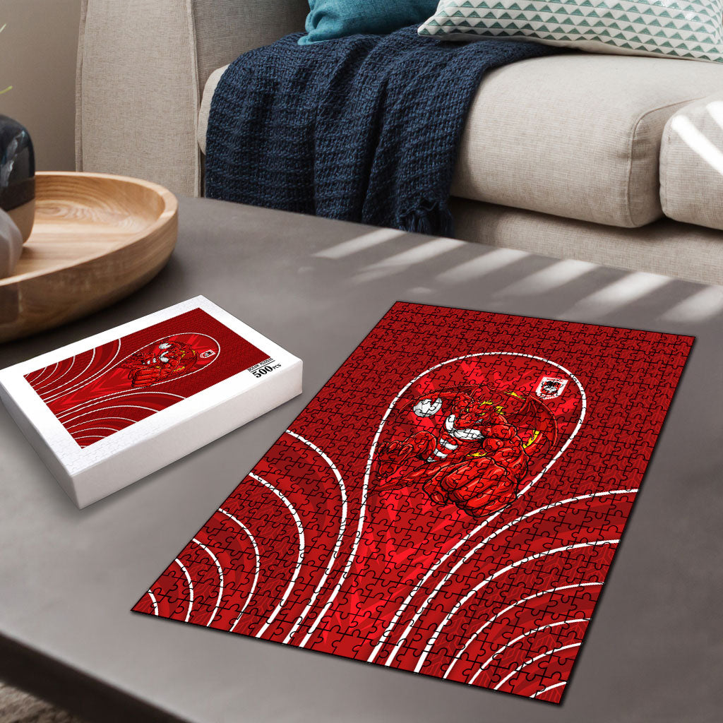 St George Illawarra Dragons Rugby Mascot Puzzle Australian Rugby Culture - Tribal Inspired Dragon