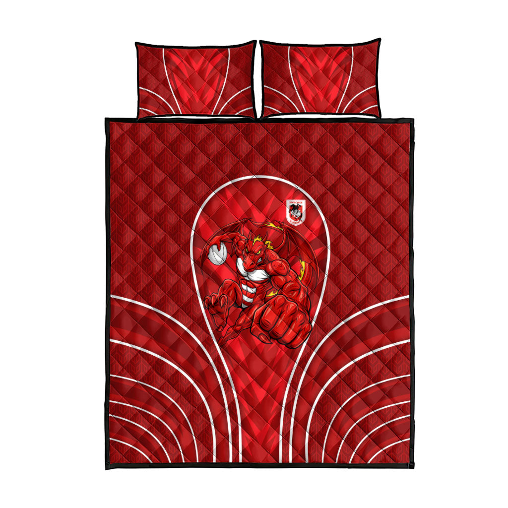 St George Illawarra Dragons Rugby Mascot Quilt Bed Set Australian Rugby Culture - Tribal Inspired Dragon