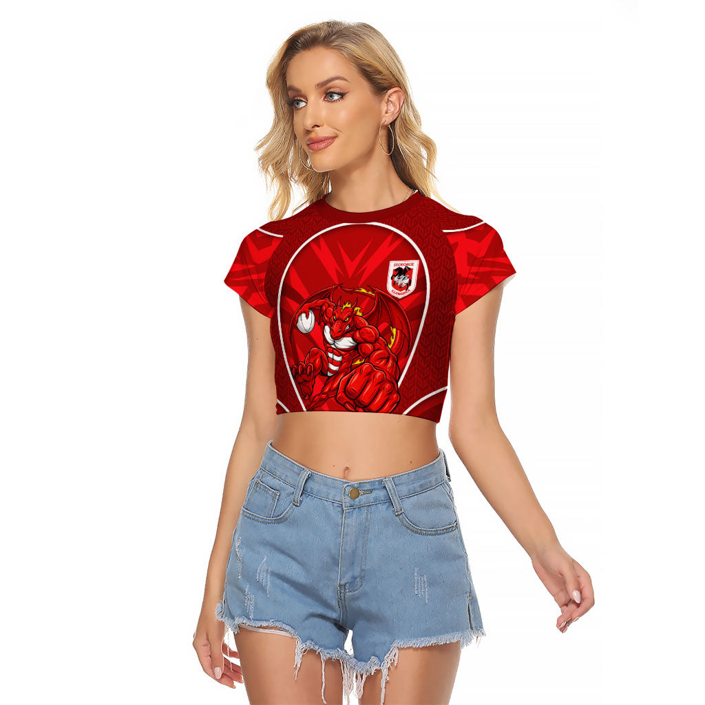 St George Illawarra Dragons Rugby Mascot Raglan Cropped T Shirt Australian Rugby Culture - Tribal Inspired Dragon