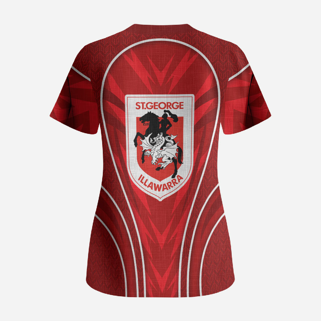 St George Illawarra Dragons Rugby Mascot Scrub Top Australian Rugby Culture - Tribal Inspired Dragon
