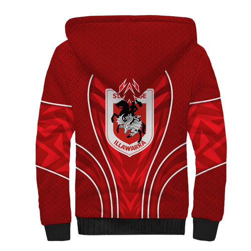 St George Illawarra Dragons Rugby Mascot Sherpa Hoodie Australian Rugby Culture - Tribal Inspired Dragon