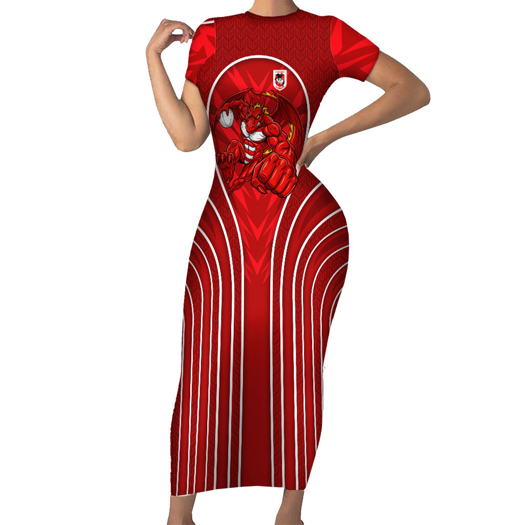 St George Illawarra Dragons Rugby Mascot Short Sleeve Bodycon Dress Australian Rugby Culture - Tribal Inspired Dragon