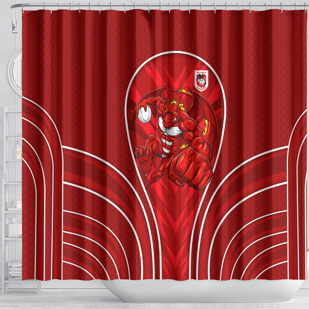St George Illawarra Dragons Rugby Mascot Shower Curtain Australian Rugby Culture - Tribal Inspired Dragon