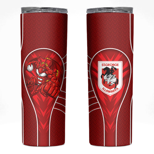 St George Illawarra Dragons Rugby Mascot Skinny Tumbler Australian Rugby Culture - Tribal Inspired Dragon