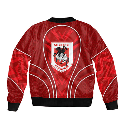 St George Illawarra Dragons Rugby Mascot Sleeve Zip Bomber Jacket Australian Rugby Culture - Tribal Inspired Dragon