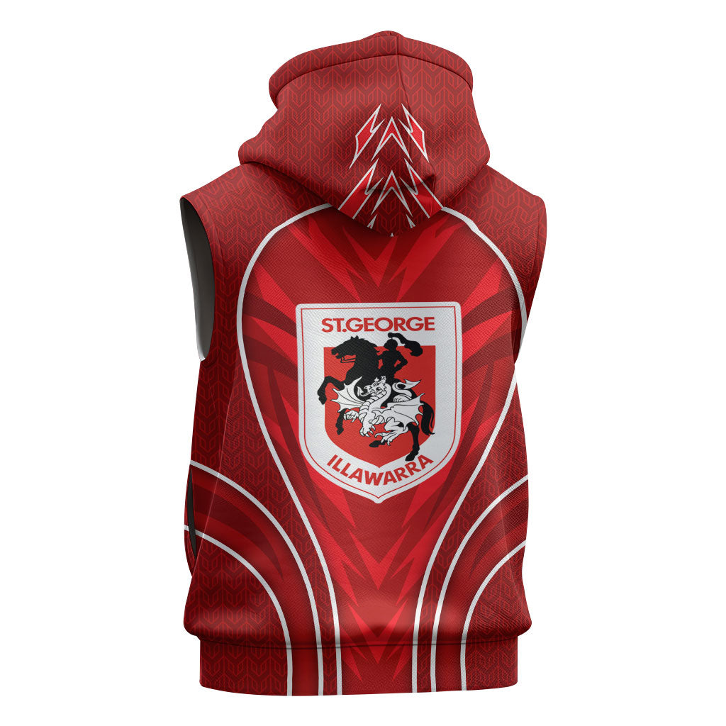 St George Illawarra Dragons Rugby Mascot Sleeveless Hoodie Australian Rugby Culture - Tribal Inspired Dragon