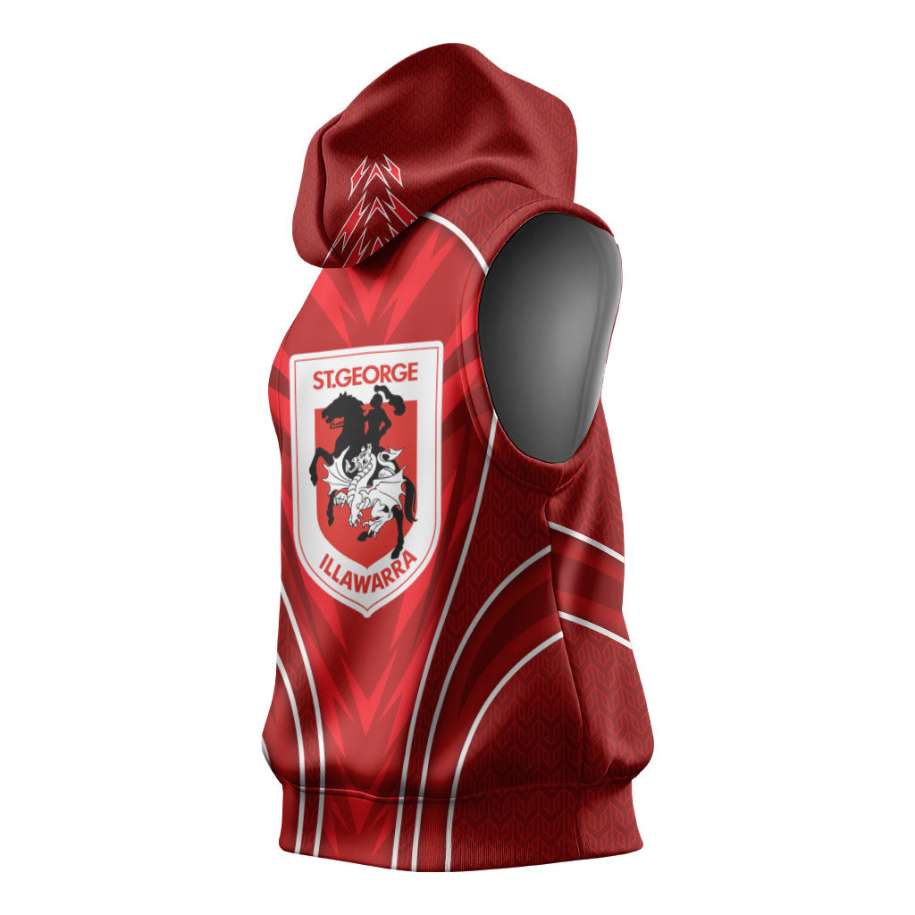 St George Illawarra Dragons Rugby Mascot Sleeveless Hoodie Australian Rugby Culture - Tribal Inspired Dragon