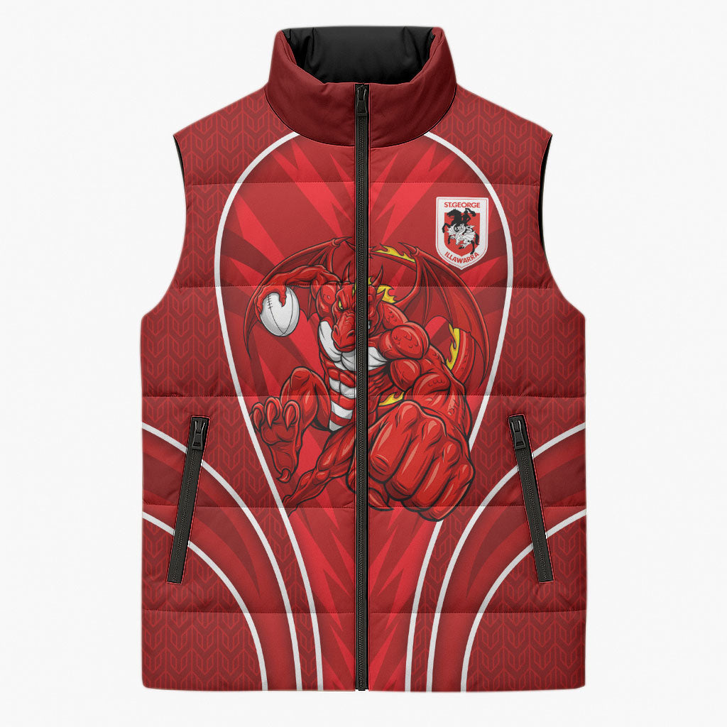 St George Illawarra Dragons Rugby Mascot Sleeveless Puffer Jacket Australian Rugby Culture - Tribal Inspired Dragon