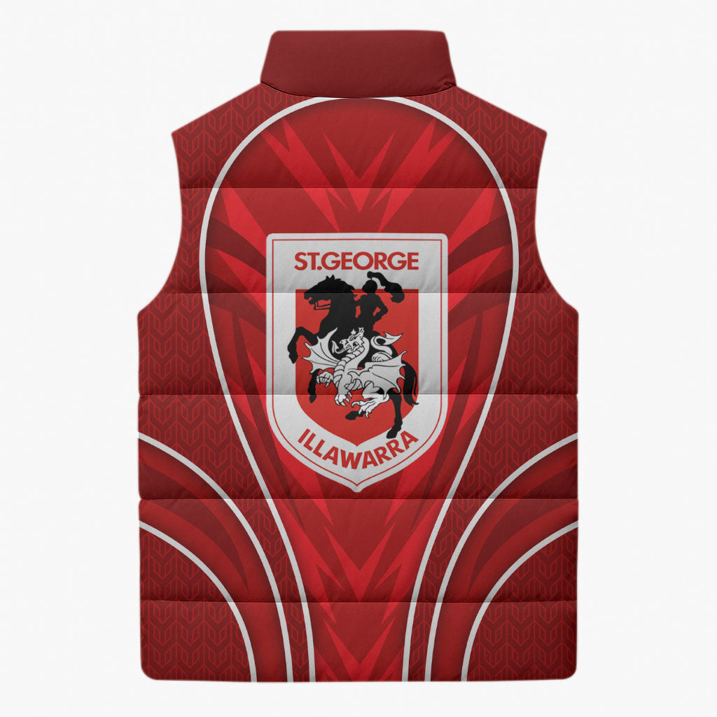 St George Illawarra Dragons Rugby Mascot Sleeveless Puffer Jacket Australian Rugby Culture - Tribal Inspired Dragon