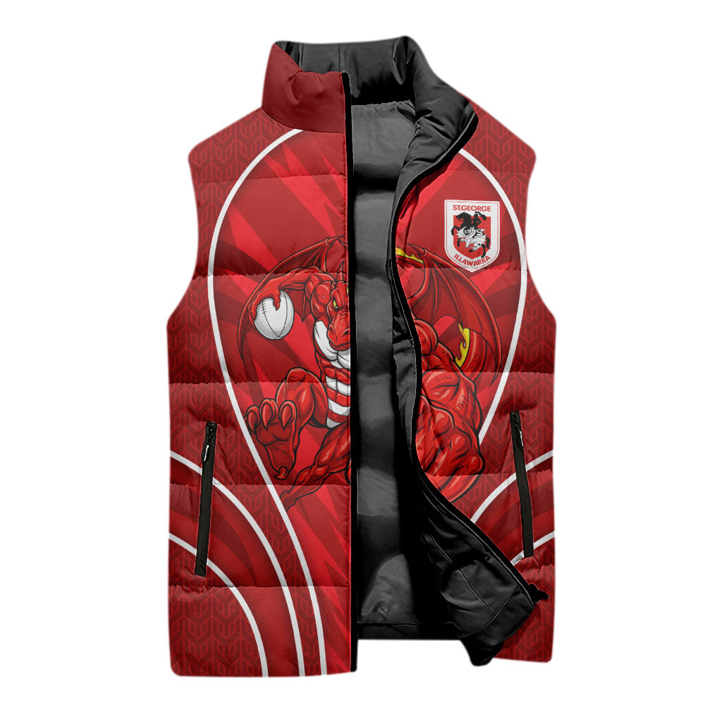 St George Illawarra Dragons Rugby Mascot Sleeveless Puffer Jacket Australian Rugby Culture - Tribal Inspired Dragon