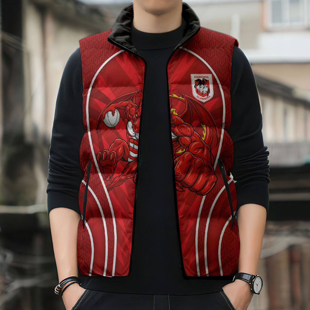 St George Illawarra Dragons Rugby Mascot Sleeveless Puffer Jacket Australian Rugby Culture - Tribal Inspired Dragon