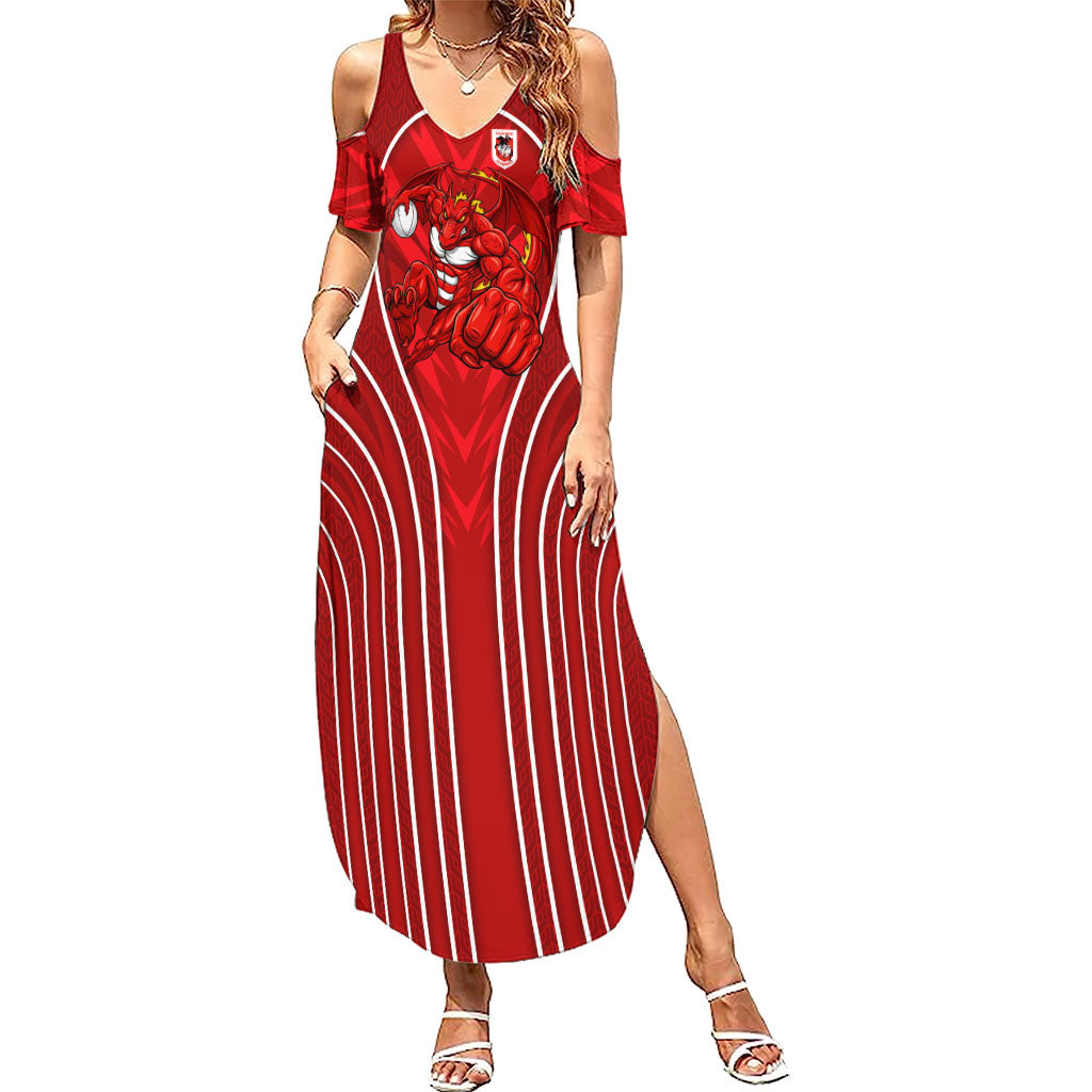St George Illawarra Dragons Rugby Mascot Summer Maxi Dress Australian Rugby Culture - Tribal Inspired Dragon
