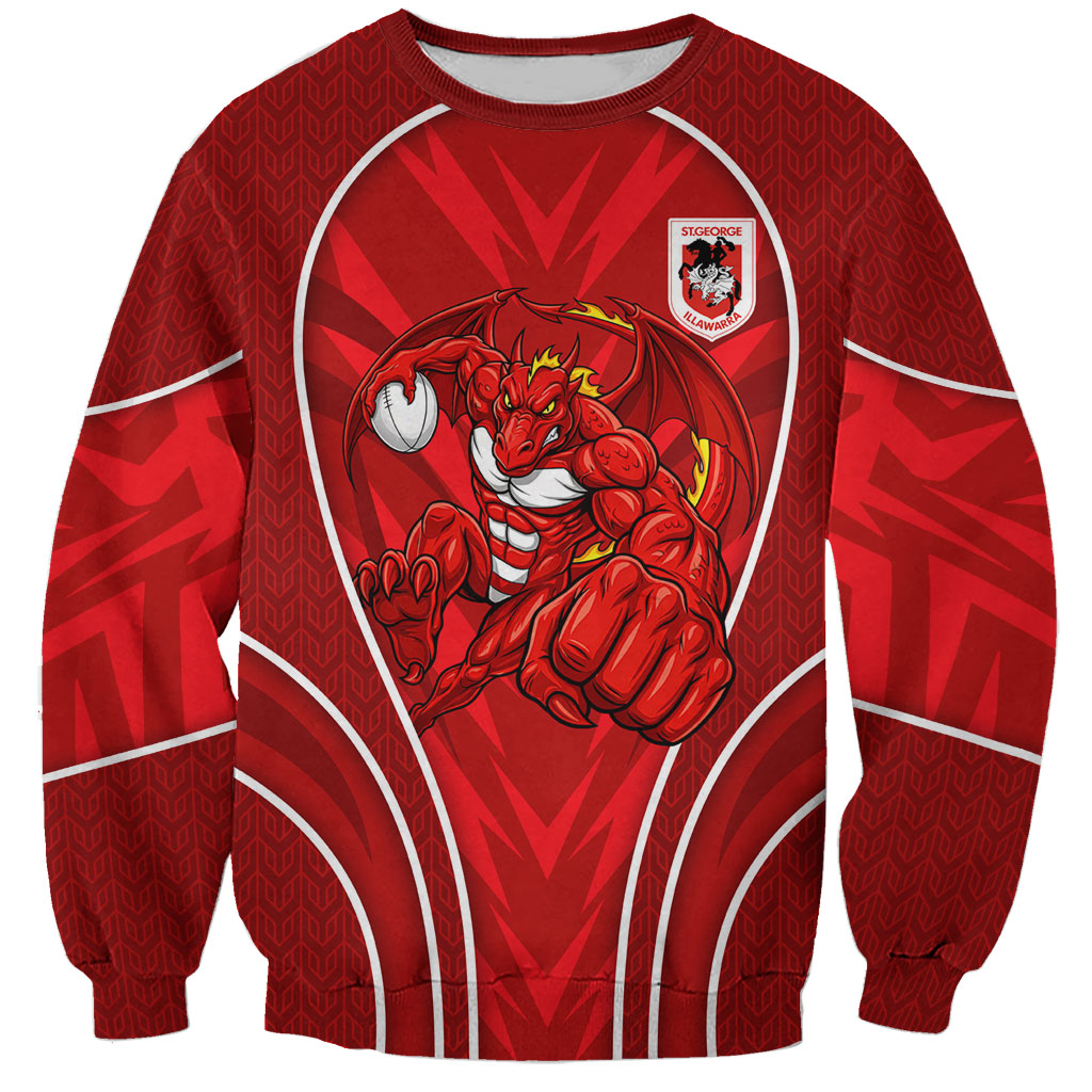 St George Illawarra Dragons Rugby Mascot Sweatshirt Australian Rugby Culture - Tribal Inspired Dragon