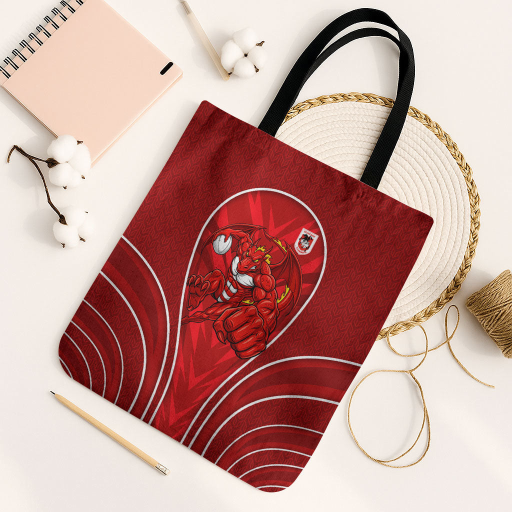 St George Illawarra Dragons Rugby Mascot Tote Bag Australian Rugby Culture - Tribal Inspired Dragon