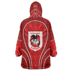 St George Illawarra Dragons Rugby Mascot Wearable Blanket Hoodie Australian Rugby Culture - Tribal Inspired Dragon