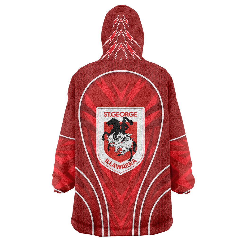 St George Illawarra Dragons Rugby Mascot Wearable Blanket Hoodie Australian Rugby Culture - Tribal Inspired Dragon